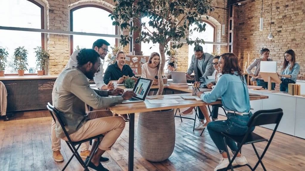 Explore 'Hybrid Futures & Missed Chances' - Read Now! Illustration of workplace changes post-lockdown.