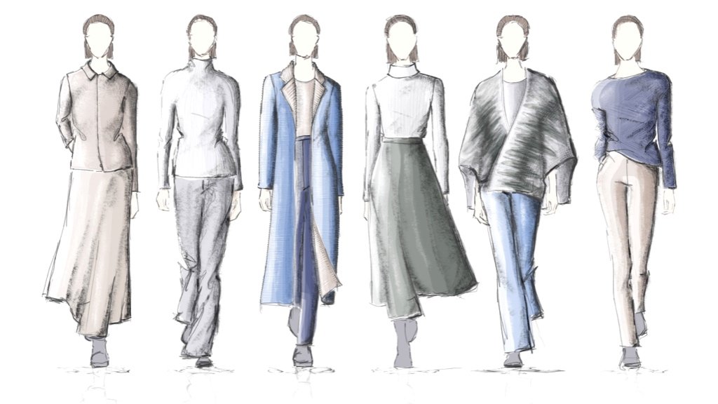 Designing your first fashion collection from sketch to sample Sketches of clothing designs with fabric samples and tools